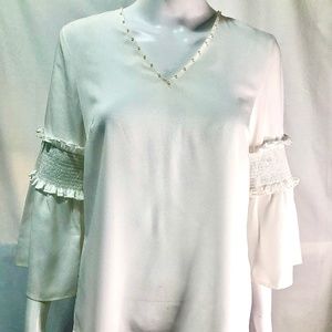 Karl Lagerfeld Smocked Bell Sleeve Blouse, Size XS